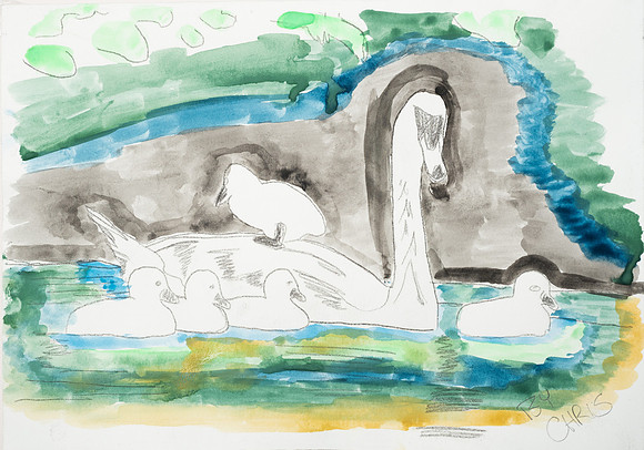 Chris. Swans-Orchids. W.29.7. H.21cm