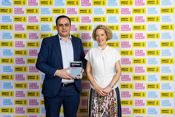 8_Impact_Award - Ahmed Alnaouq. Pictured - Ahmed Alnaouq and Cathy Newman